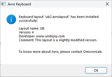 unibijoy layout installed successfully